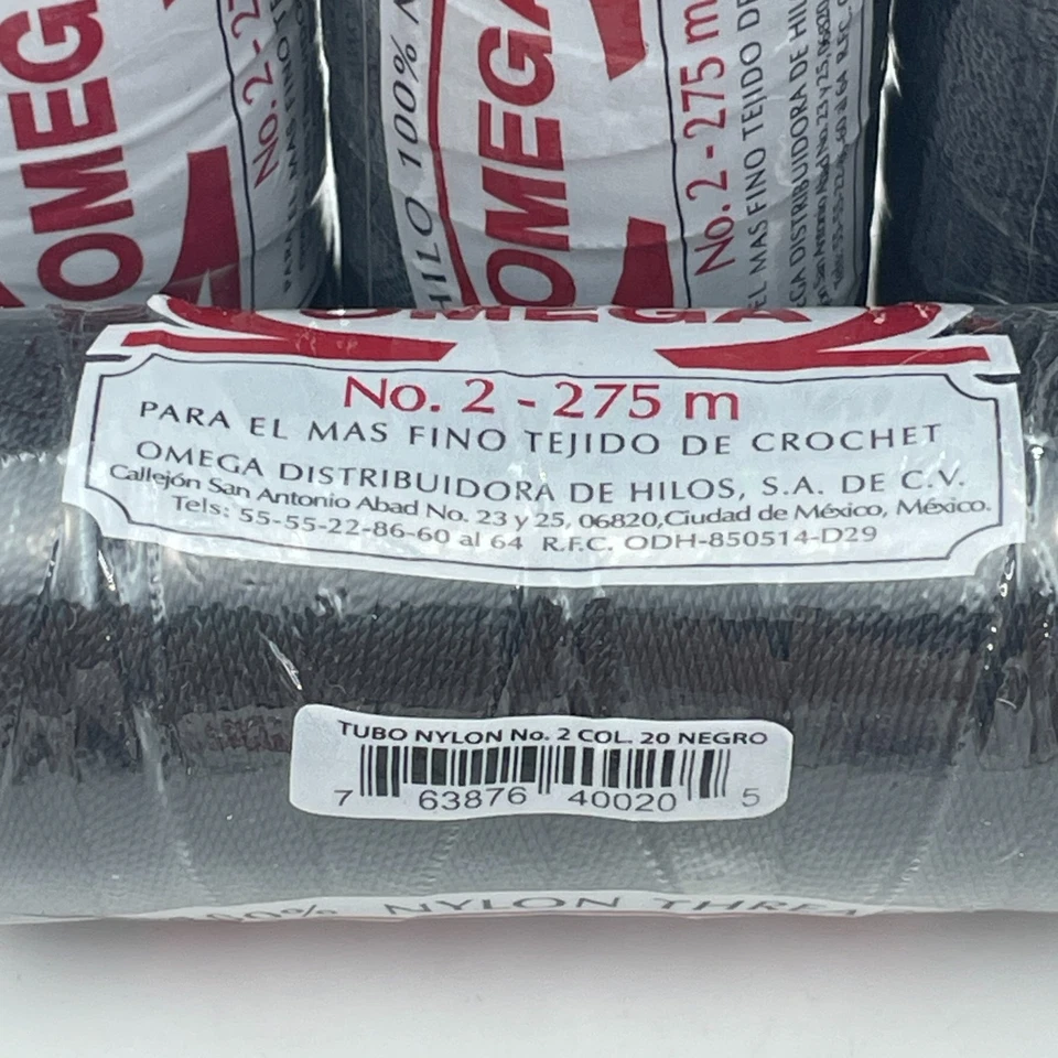 OMEGA Nylon Crochet Thread No 2 Black 275m 4 Spools Strong Durable Mexico NEW - Image 3 of 3