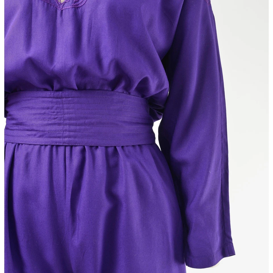 Mono Vintage Años 90 Púrpura Boho Corte Transparente Encaje Floral Bordado con Cinturón S Foto 4 de 4