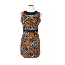 Tory Burch Melanie Dress size 6 navy and orange floral linen