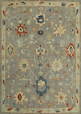 Gray Vegetable Dye Floral Oushak Turkish Area Rug Hand-knotted Wool 8x10 ft