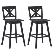 Costway Set of 2 Bar Stools Swivel Pub Height Chairs w/ Rubber Wood Legs Black