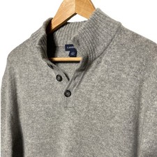 Lands End Wool Cashmere Blend Collared Sweater Heather Gray Size L 42-44 EUC