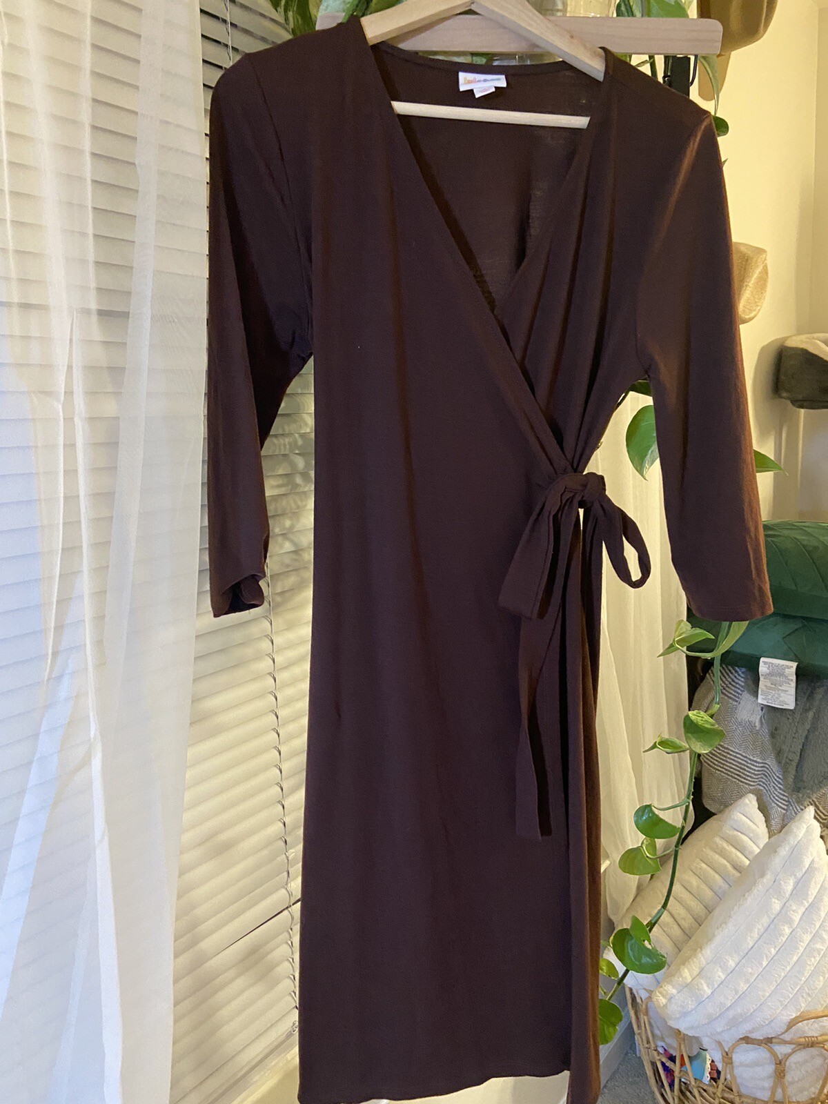 Lularoe Solid Brown Dipped Michelle Wrap Dress Br… - image 2