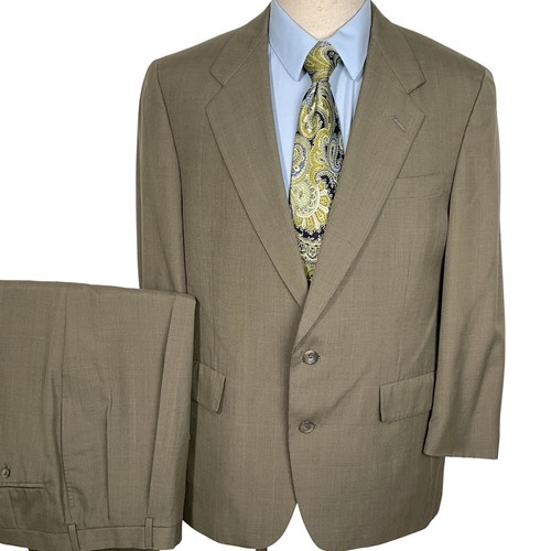 Hart Schaffner Marx Suit Men 42S 34W 27L Tan Red Plaid Two Button Classic