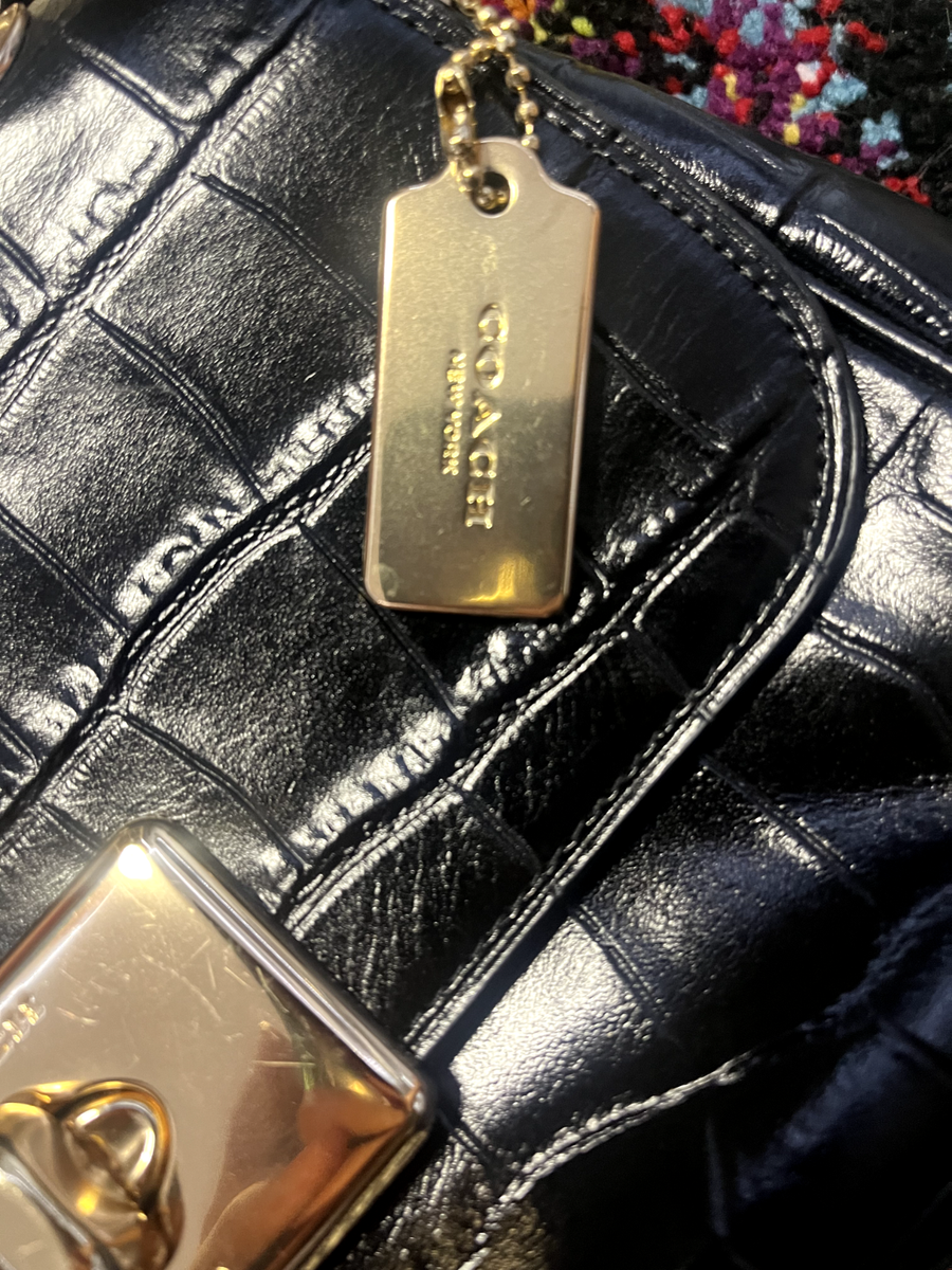 Coach black embossed crocodile print gold Cassidy chain shoulder