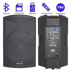 15" 4000W Powered PA Speaker 2-Way Karaoke Active Speaker BT USB SD Card Speaker