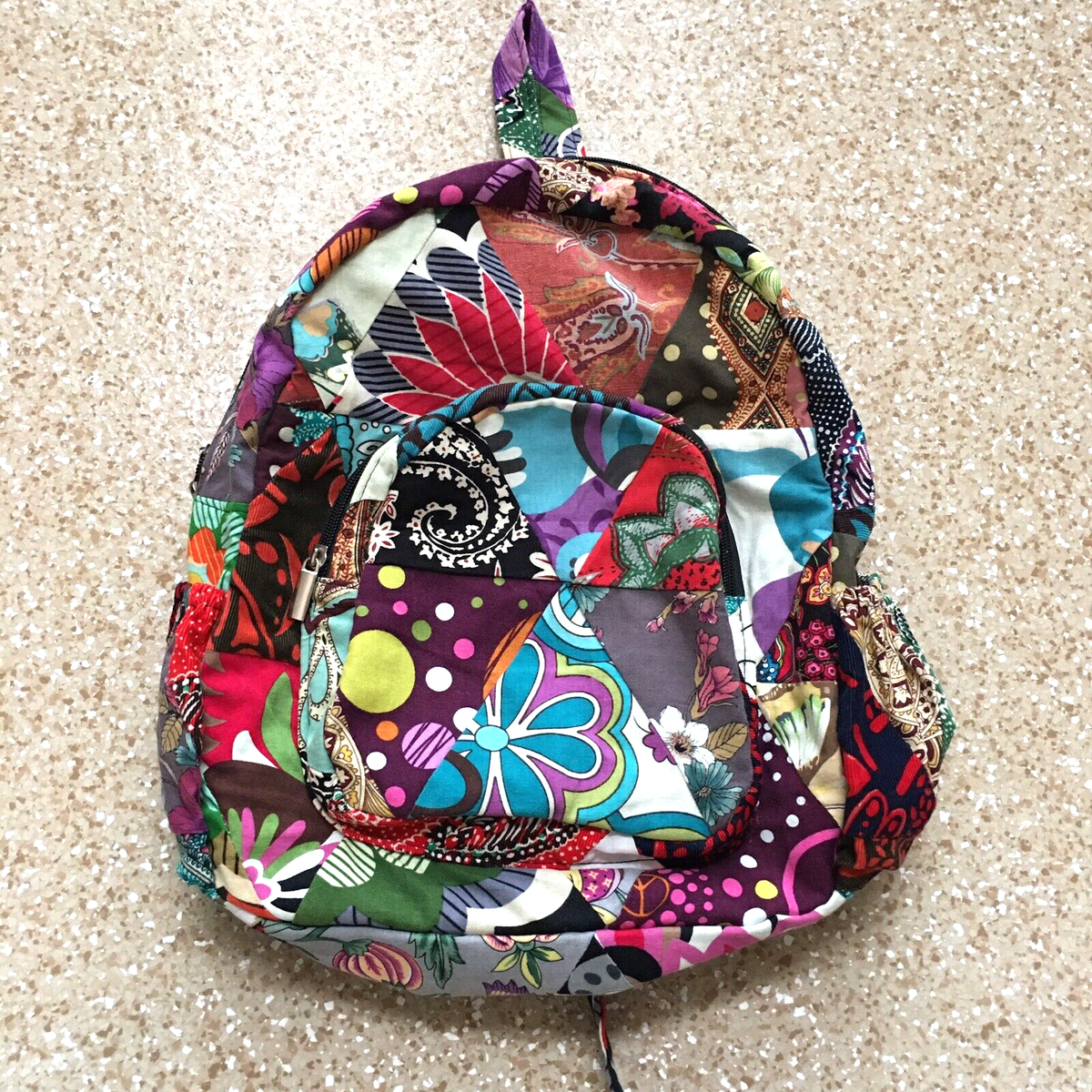 Colorful Patchwork Backpack Patchwork Jari Silk Backpack – zitazone main image 3