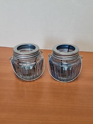 Tea Light Mason Jar Lanterns Glass Metal Handle Lantern Blue Pack Of 2