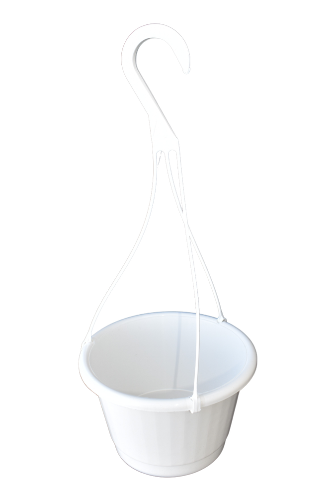 8-inch White Fluted Plastic Hanging Flower Basket Set of 10 by KOBA