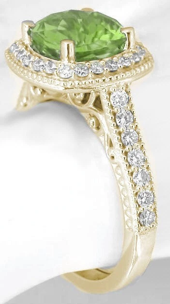 1.04ct Natürlich Rund Diamant 14K Gelbgold Peridot Jubiläum Hochzeit Ring - Bild 2 von 4