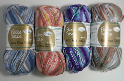 400 gr Sockenwolle Rellana Flotte Socke Wool Free Socks, 4 Farben im Set, 4fach