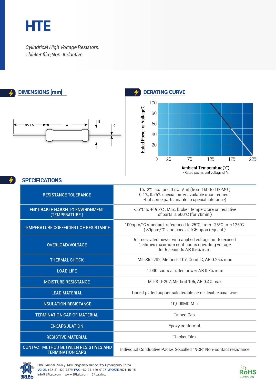 1pc - 3RLab HTE24 1M 1% 2W 5.5KV Non-Inductive High Voltage Film Resistor