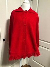 Red knit cape poncho vintage inspired women's one size
