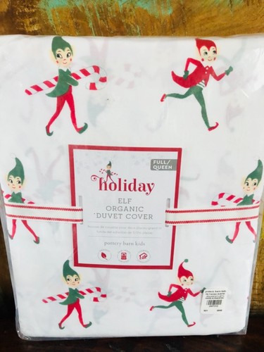 Pottery Barn Kids FULL QUEEN Duvet Elf Cotton 2 Shams Ho Ho Ho Pillow Christmas - Picture 3 of 5