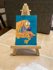 ACEO Original Mixed Media Painting Art Card ATC CatDog Nickelodeon cartoon 6