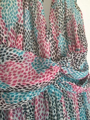 Diane Von Furstenberg DVF Sz 4 100% Silk Wave Halter Open Back V-Neck Dress  | eBay