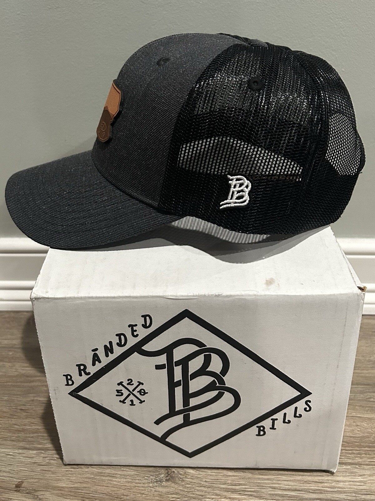 Branded Bills Pennsylvania Adjustable Snapback Trucker Black Hat Leather Patch