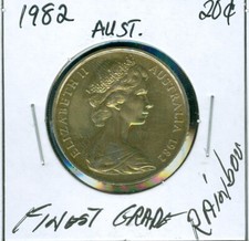 1982 AUSTRALIA 20 CENTS FINEST GRADE GEM BU RAINBOW   $3.99 SHIPPING TO AU .