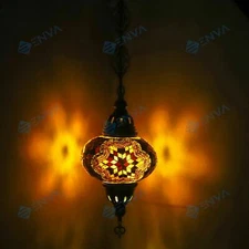 Turkish Moroccan Mosaic Ceiling Hanging Pendant Light Fixture Lamp - Free Bulb