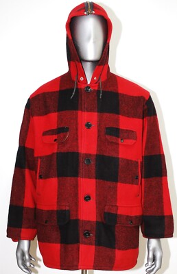 VTG 70s Johnson Woolen Mills Red Plaid Hunting Mackinaw Jacket