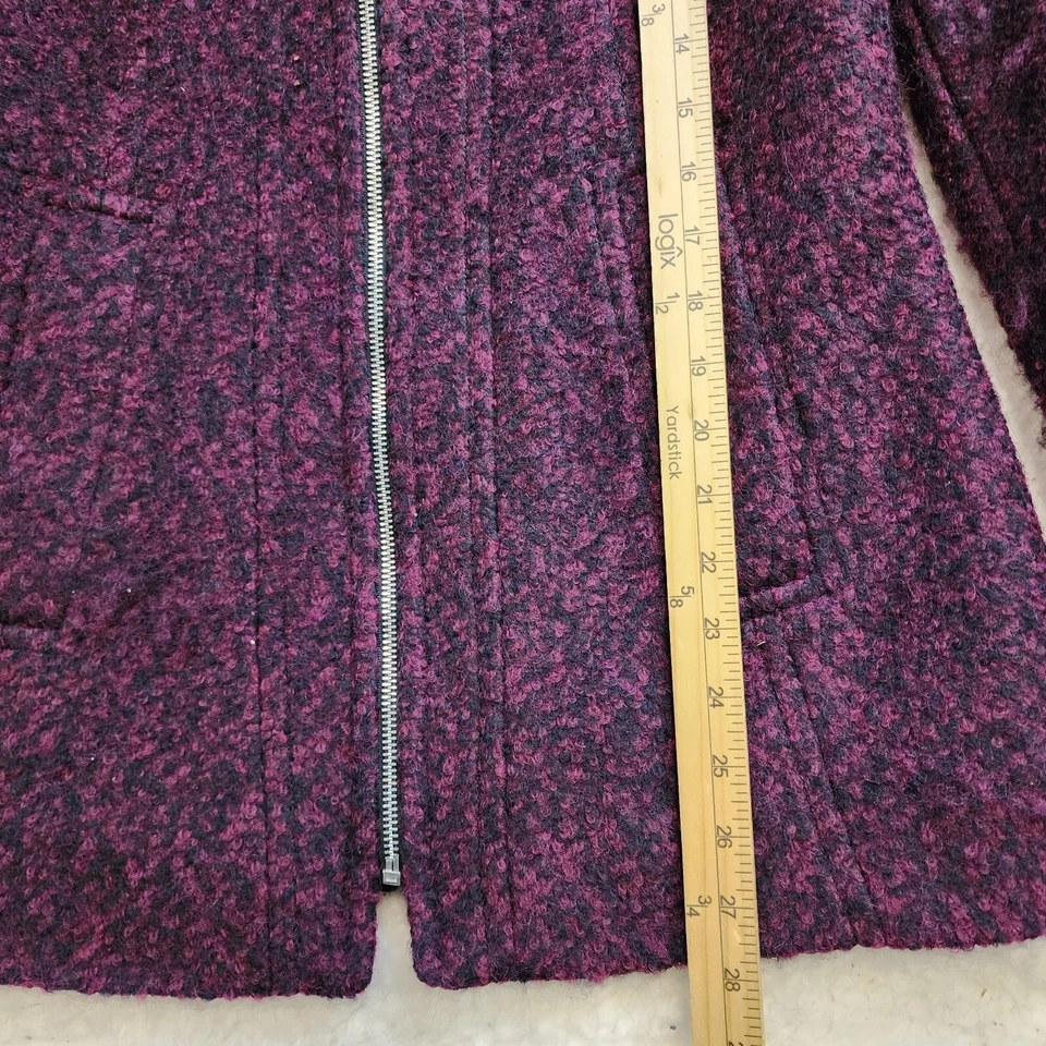 Chaqueta de Chaquetón Anne Klein Pequeña Púrpura Negra Tejida Con Capucha Cremallera Completa Bolsillos Lana Foto 2 de 4