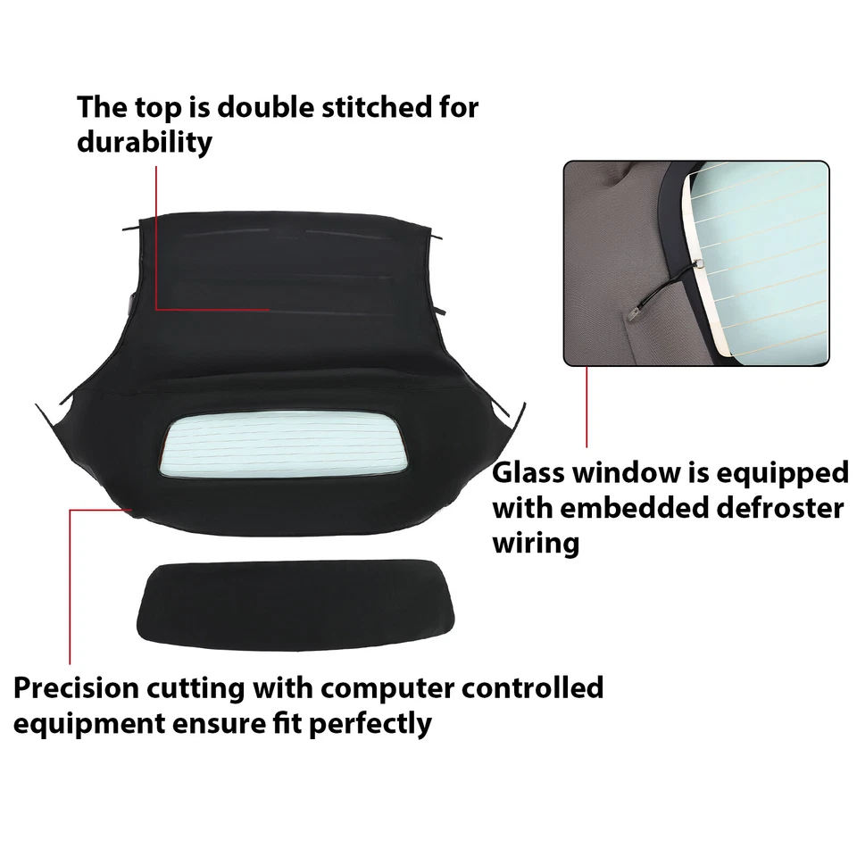 For Audi TT Convertible 2000 2001 2002-2006 Soft Top W/ Heated Glass Window BLK - Image 3 of 4