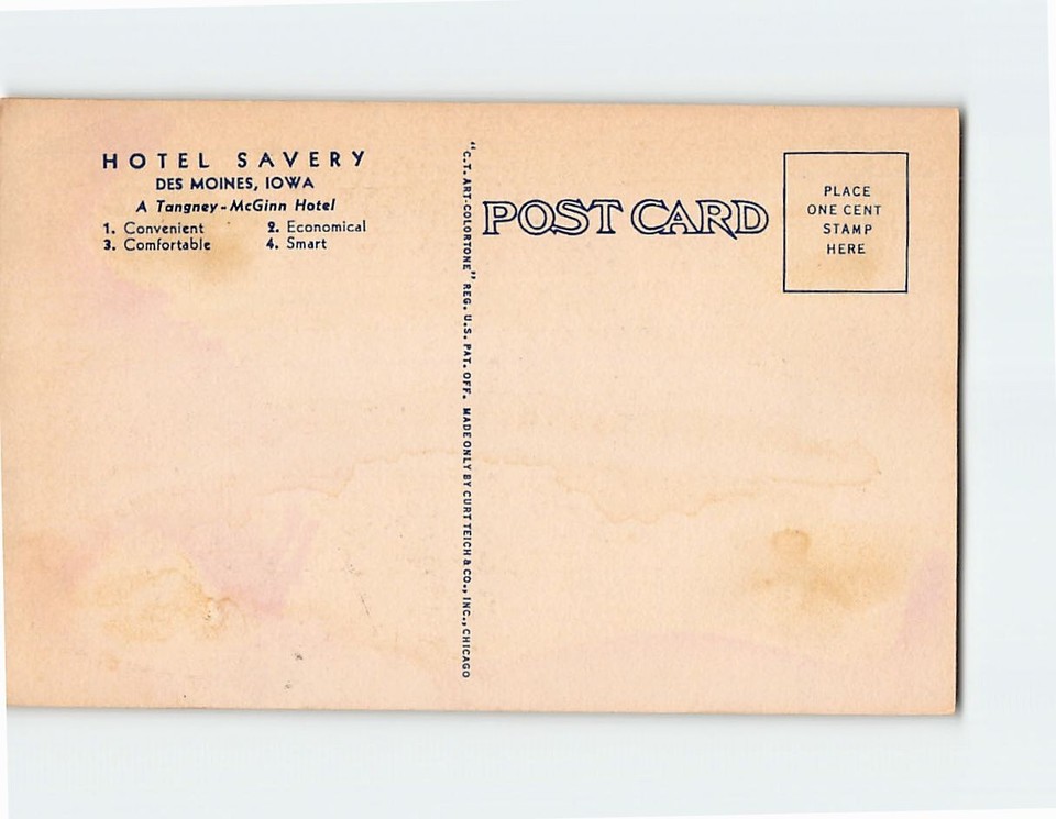Postcard Hotel Savery Des Moines Iowa USA eBay