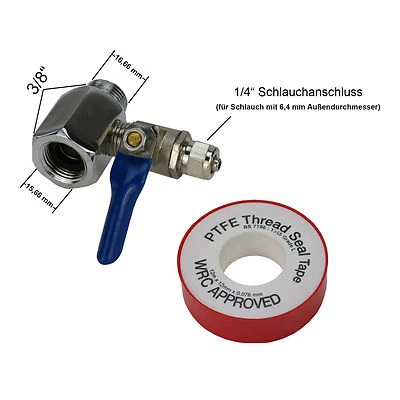 Zwischenstück 3/8 Zoll mit Absperrhahn für 1/4 Zoll Schlauch Kühlschrank Osmose
