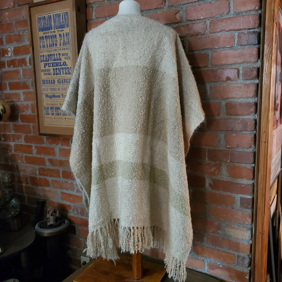 Poncho Manta De Colección Años 70 Del Sol Inc Punta Rayas Beige LagenLook Lana Foto 4 de 4
