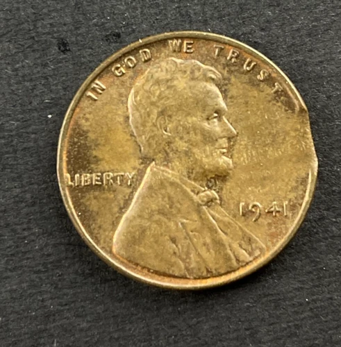 Clipped Planchet Wheat Cent Error AU 1941  Straight Clip Lincoln Penny 1941-P