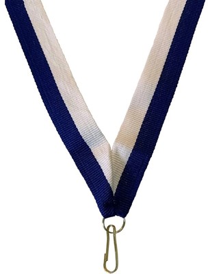 Express Medals Blue and White Neck Ribbons for Medals with Snap Clips Flat...