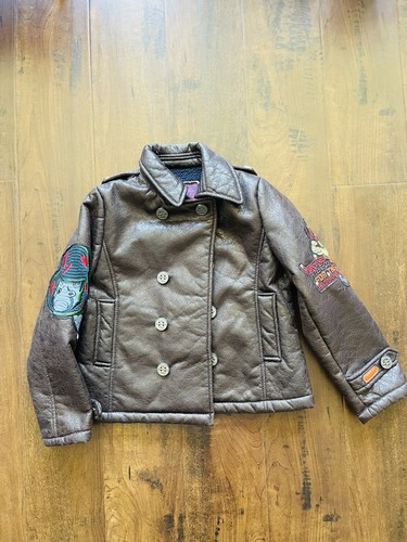 NWT CUSTO BARCELONA KIDS BROWN FAUX LEATHER JACKET MOTOR STYLE SIZE 4 - Picture 2 of 14