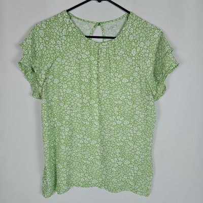 LOFT, Green & White Floral, Short Sleeve Shirt, Size: S