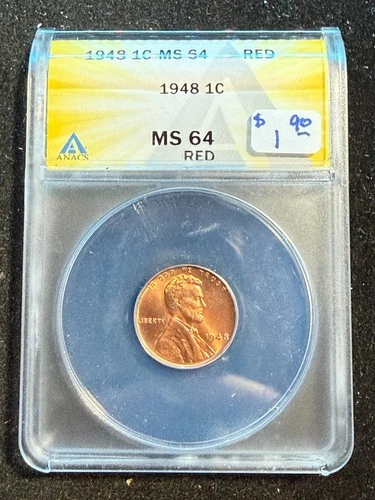 1948 LINCOLN WHEAT CENT ANACS MS 64 RD 217