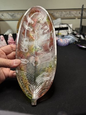 Leaf Pattern Handmade Resin Decorative Dish Multicolor Glossy Oval Shape