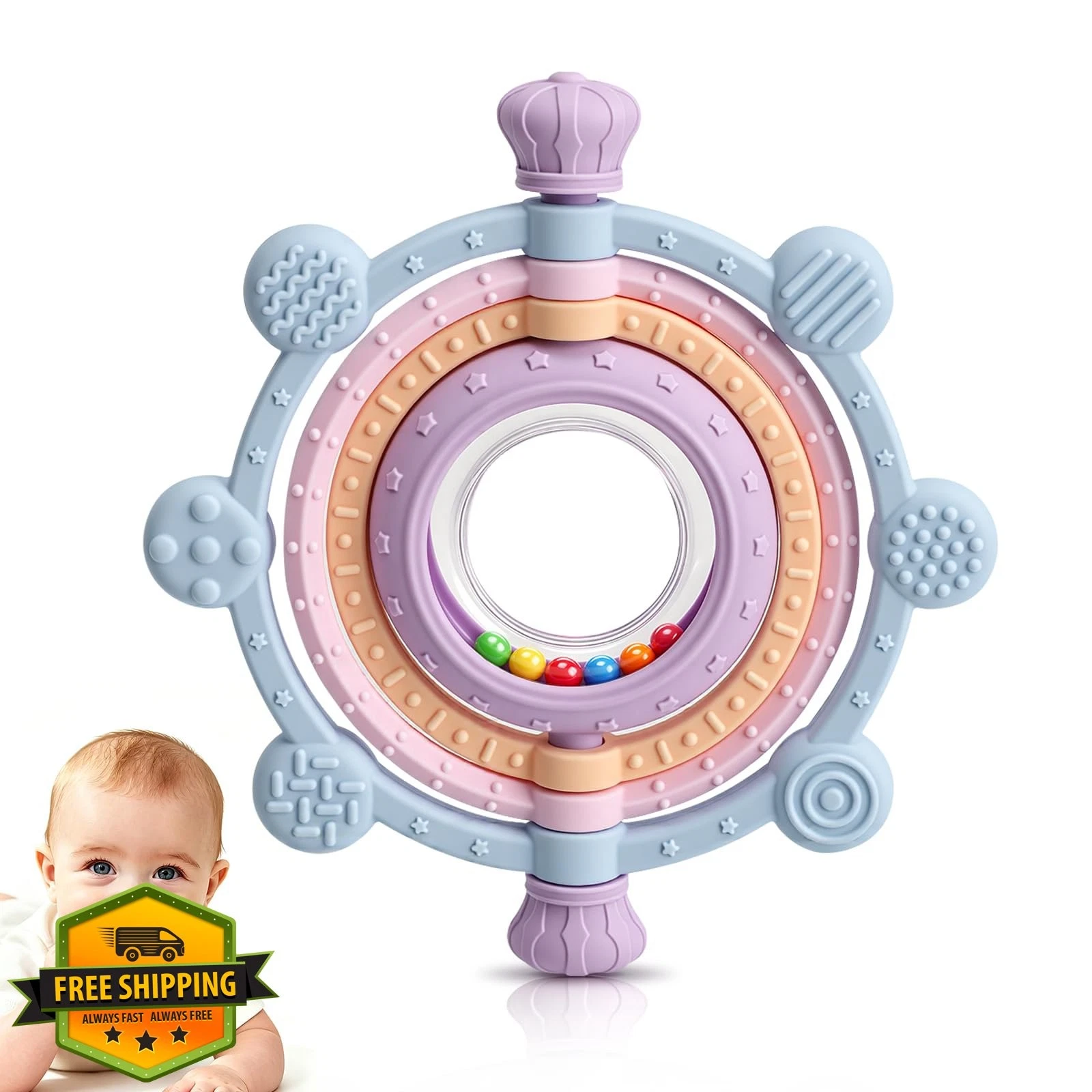 NUZROX Baby Teething Toys 0-12 Months Silicone Rattle