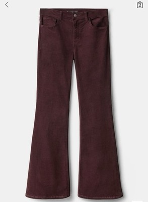 Mango MNG Burgundy Velvet Flared Dress Pants  Zipper Chain Pockets size 8 NWOT