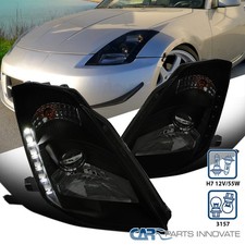 Fit 2003-2005 350z Z33 Led Strip Hid Projector Headlights Blacksmoke
