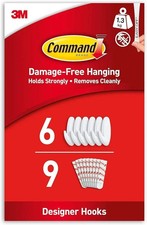 Command Medium Designer Hooks White 6 Pack with 8 Strips Damage-Free 1.41 per strip
