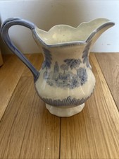 Old English Staffordshire Ironstone Jug,Blue & White Scenic,Mid 20th C