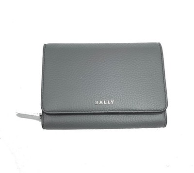 Bally Woodi Gray Pebbled Leather Bifold Wallet