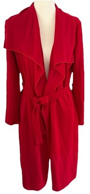 NEW Windsor Coatigan Womens Medium Red Belted Long Trench Coat Cardigan Pockets