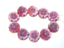 10 beads - Pink Blend with Purple Wash Czech Glass Flower Beads 14mm