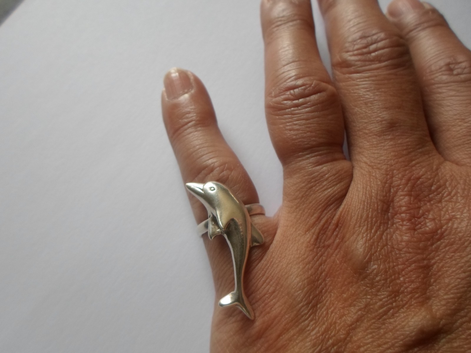 solid silver ring, bottlenose dolphin, size 52 - image 2