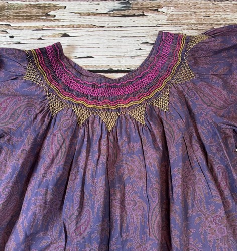 Bonpoint Purple Paisley Smocked Smock Dress Girl’s Size 6 - Picture 2 of 7