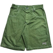 VTG Rare Phussy Baggy Skater Jorts Embroidered Sz 36 Surf Grunge Green Y2K Jnco