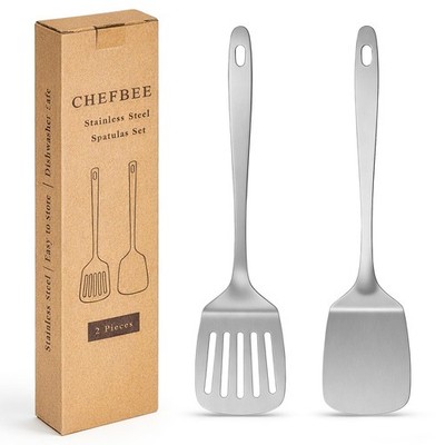 ChefBee 2PCS Metal Spatula Set - Stainless Steel Solid 13.2in, Sliver