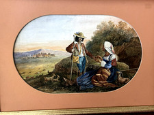 IL PASTORE E LA BUONA VENTURA DELIZIOSO ACQUARELLO SCUOLA ROMANA XIX SECOLO