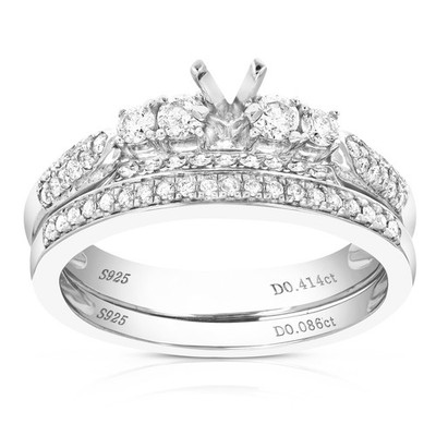 Vir Jewels 1/2 CT Diamond Semi Mount Bridal Set in Sterling Silver Size 7