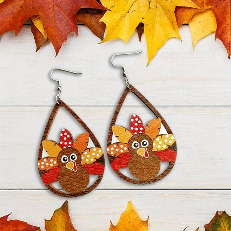 3Pairs Thanksgiving Turkey Earrings Set Gobble Give Thanks Firebird Drop Gift - Image 2 of 4